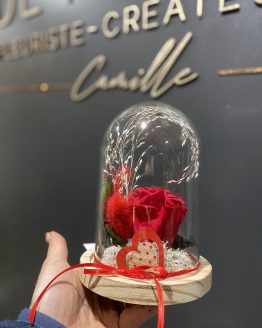 Cloche Rose éternelle rouge & fleurs sèchées